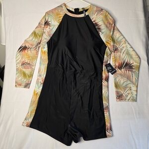 Torrid Rash-guard Black One Piece Swimsuit with Long Sleeves,  Womens 4x